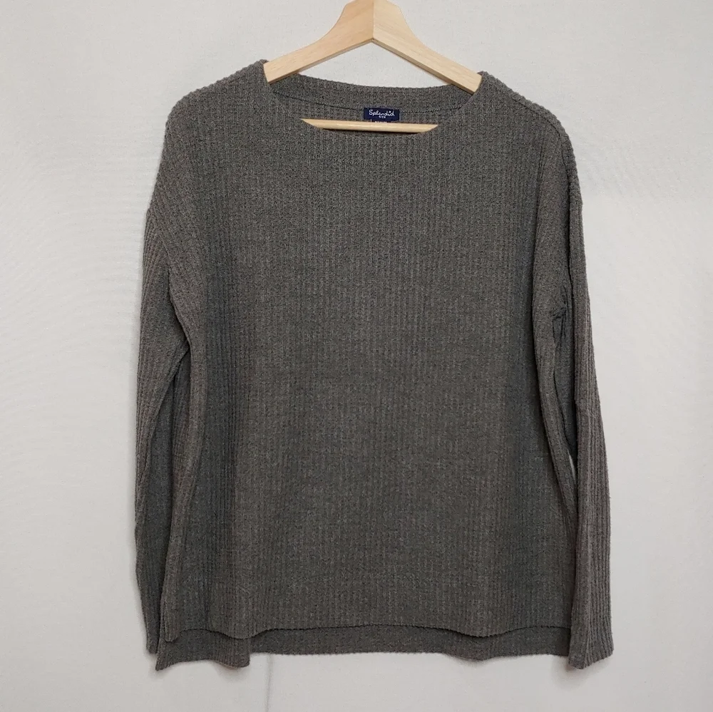 Splendid Long Sleeve Waffle Knit Top Charcoal Gray Relaxed Boxy Fit Small - Picture 2 of 7